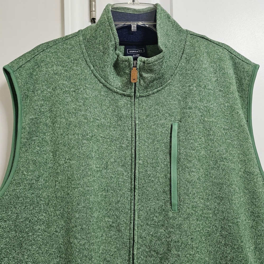 Crown & Ivy‎ Vest Mens XXL Green Sweater Fleece Full Zip Mock Neck Preppy NWT